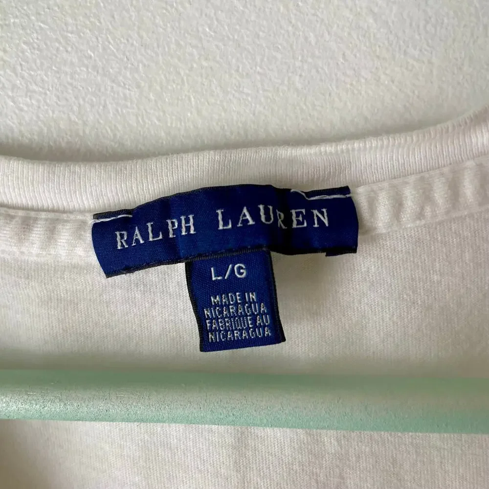 Ralph Lauren White V-Neck Tee Size Large